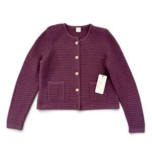 Cabi #4856 Sweater Jacket Deep Plum Textured Knit Gold Buttons NWT Large